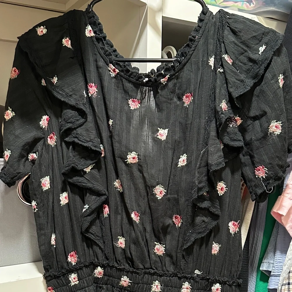 LoveShackFancy Black Dress with Pink Floral Accents - Picture 3 of 6